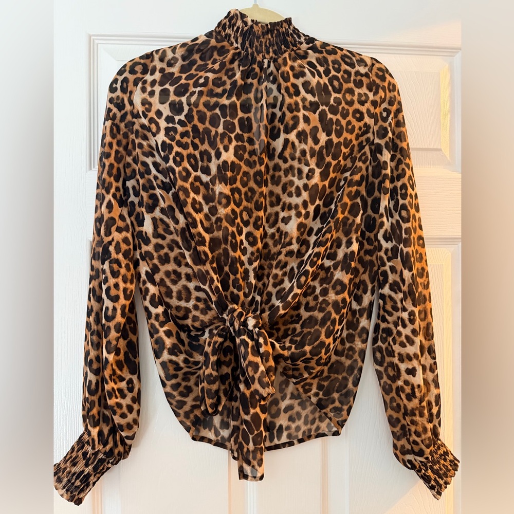 Source Unknown Animal Print Blouse with Tie Front